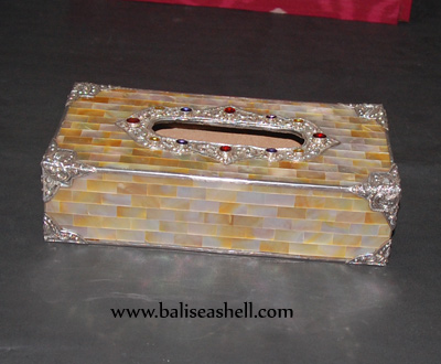 Tissue Box Yellow MOP shell Laminated Silver Art 