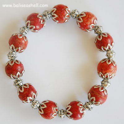 Bead Red Coral Round Bracelet