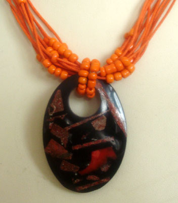 Black Mop Necklace Carved